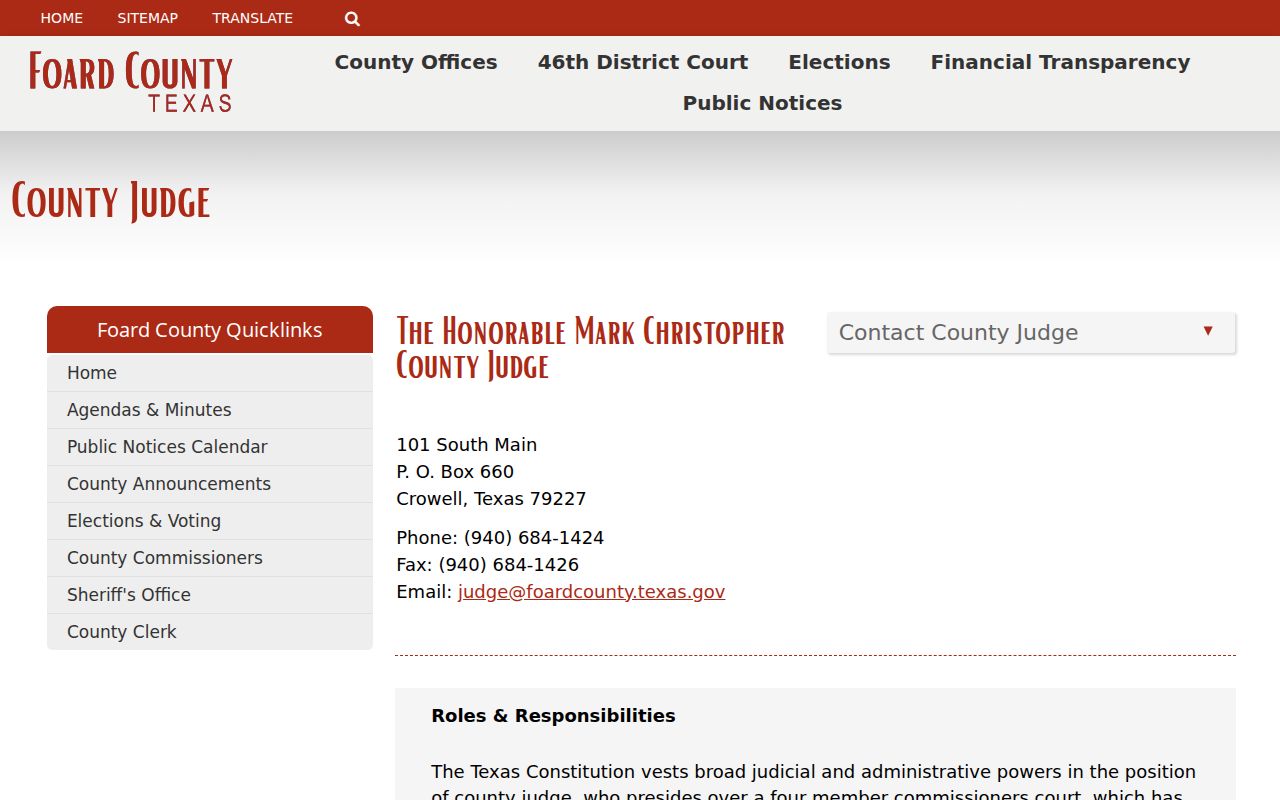 Foard County court docket route through the County Judge page