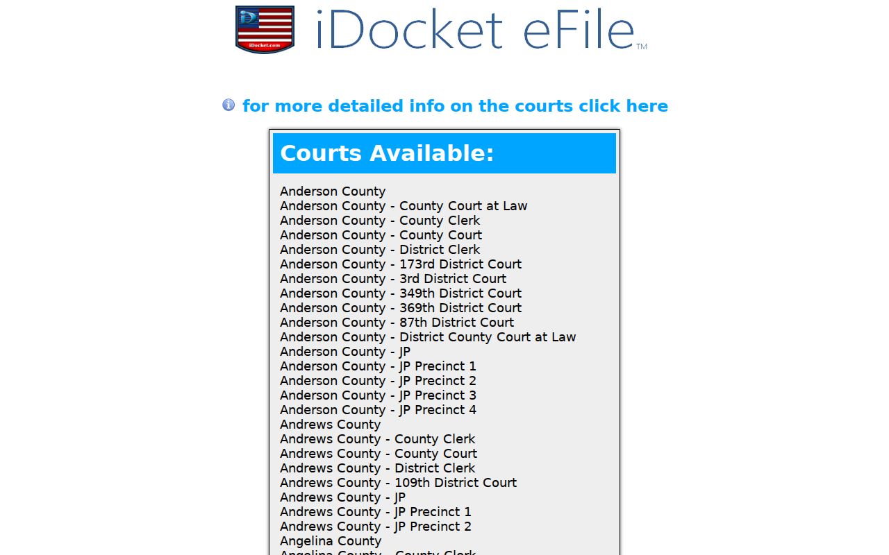 Foard County civil court docket offices in the official e-filing list