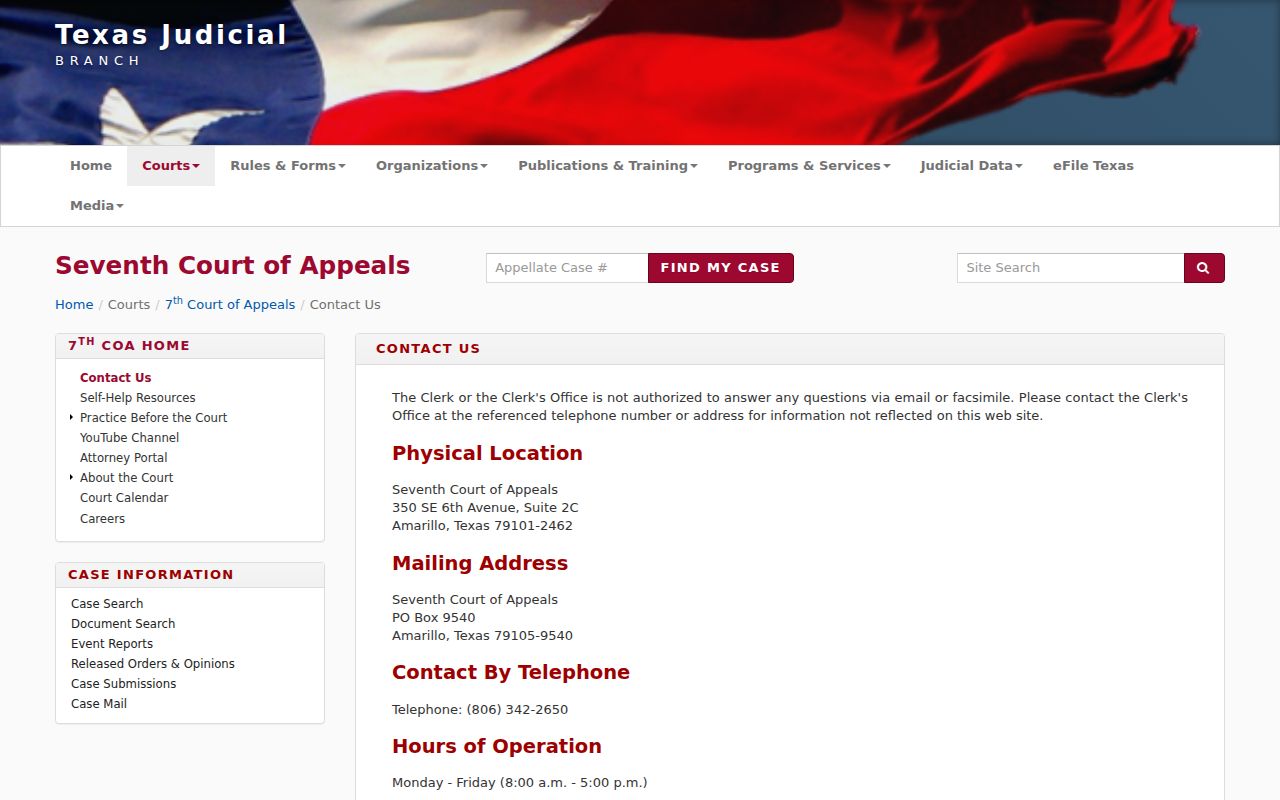 Seventh Court of Appeals official Amarillo contact page